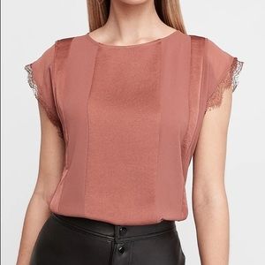 Satin Stripe Lace Sleeve Blouse